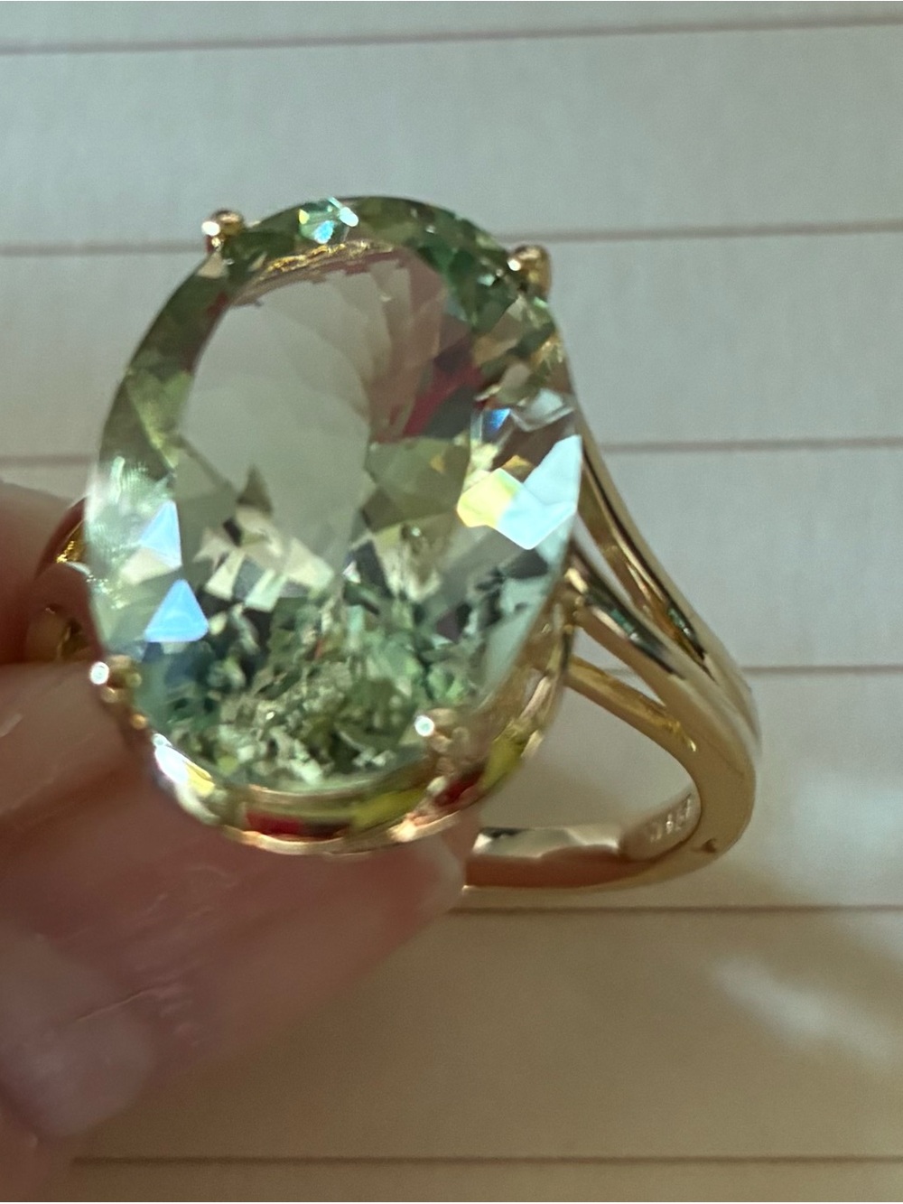 14kt Solid Yellow Gold Prasiolite Ring from QVC Vault Discoveries -Sz 10 -new